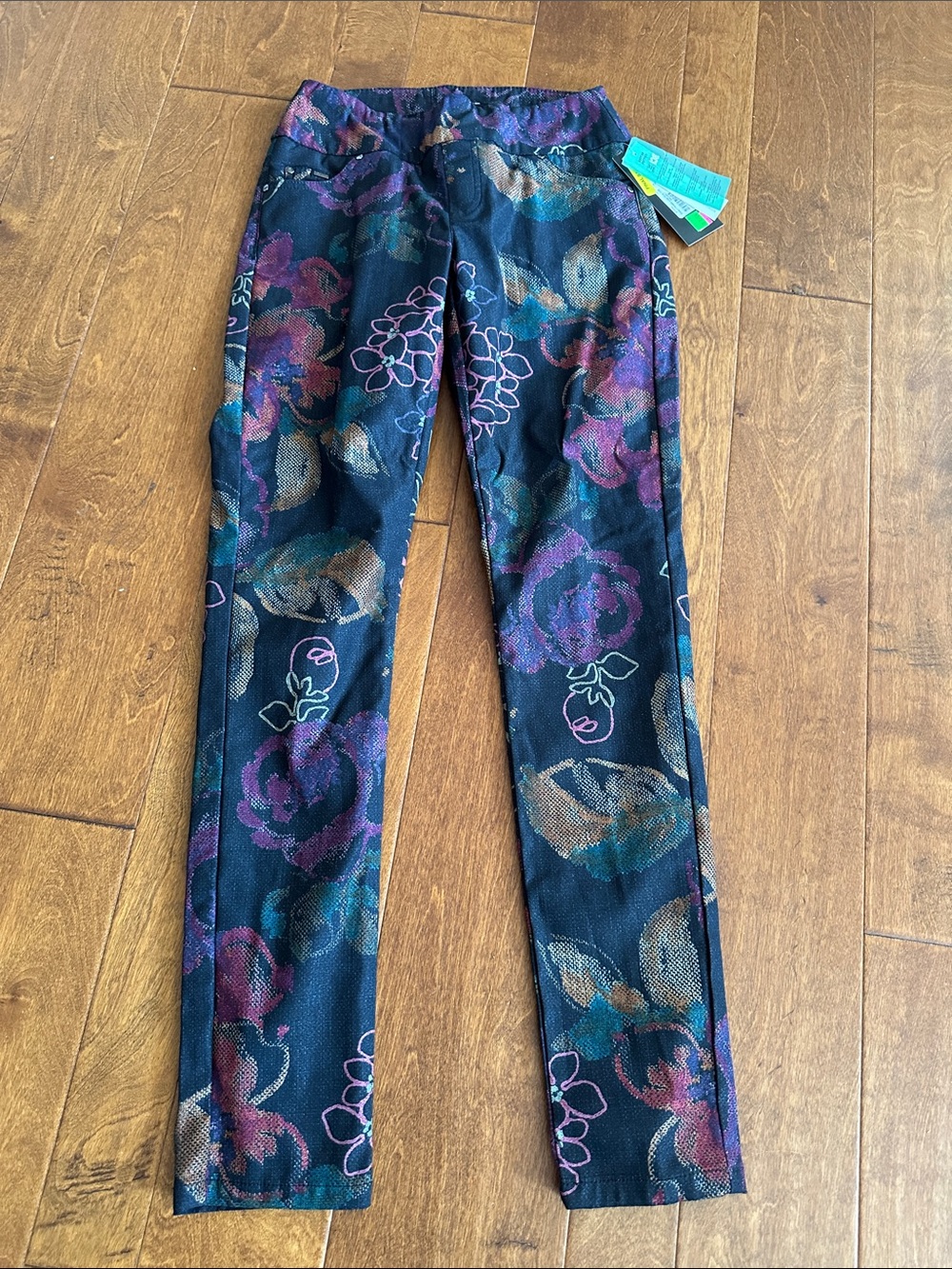 LISETTE Black Skinny Jeans with Purple & Teal Floral
